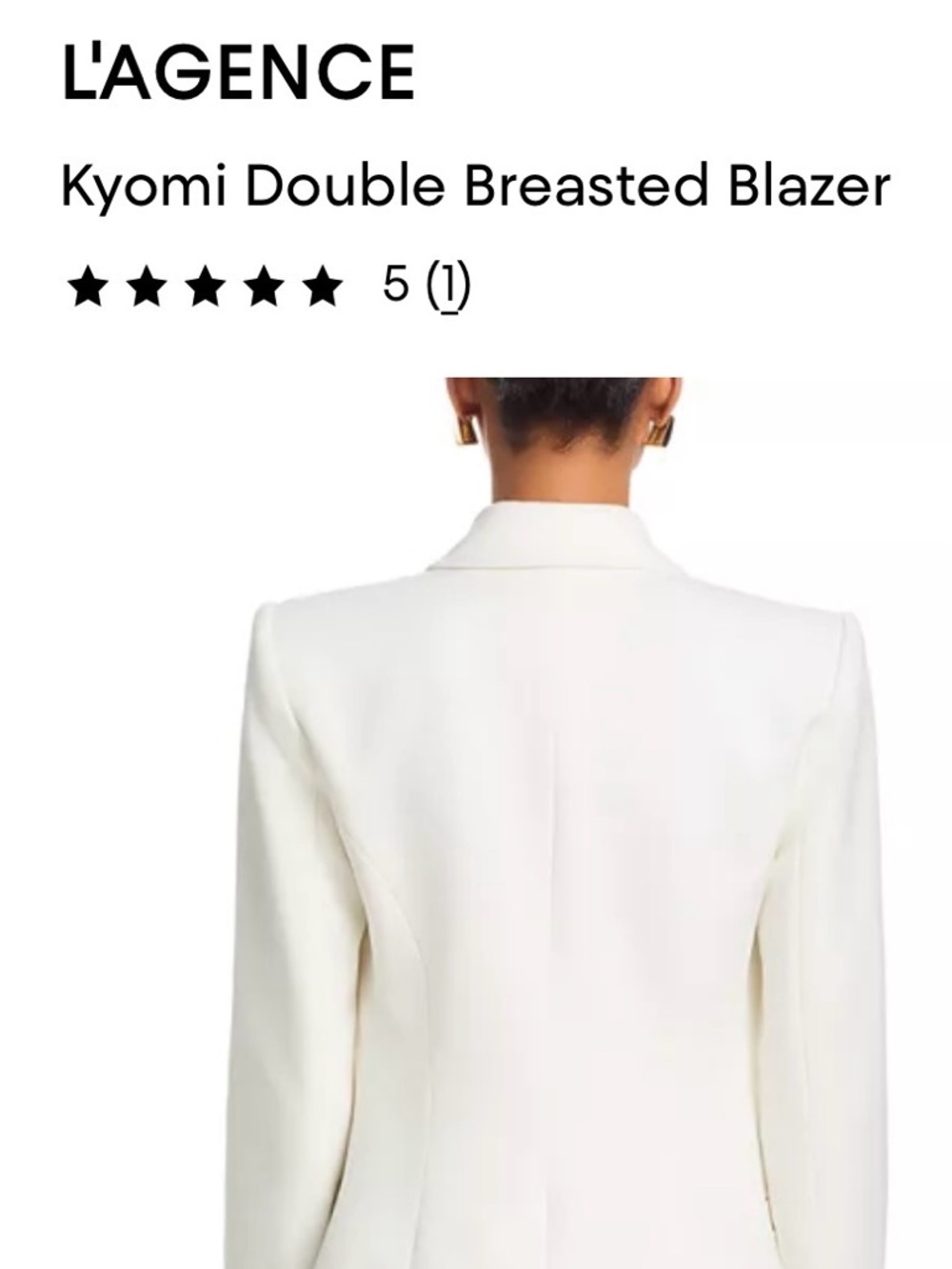 L'AGENCE White Double-Breasted Blazer with Gold Buttons - Picture 4 of 5